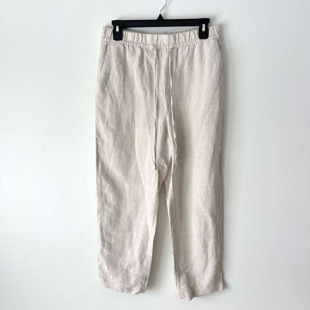 Beige Tan Linen Pants Straight Leg Flowy Beachy Vacation Neutral Minimalist